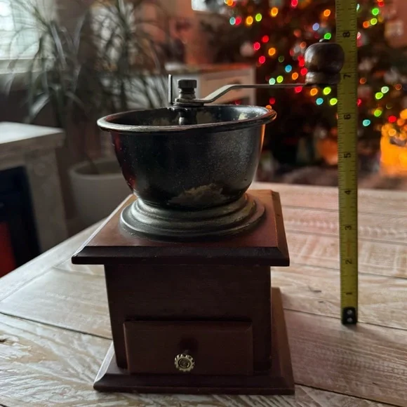 ☕️Vintage Wooden Coffee Grinder w/ Drawer & Hand Crank☕️